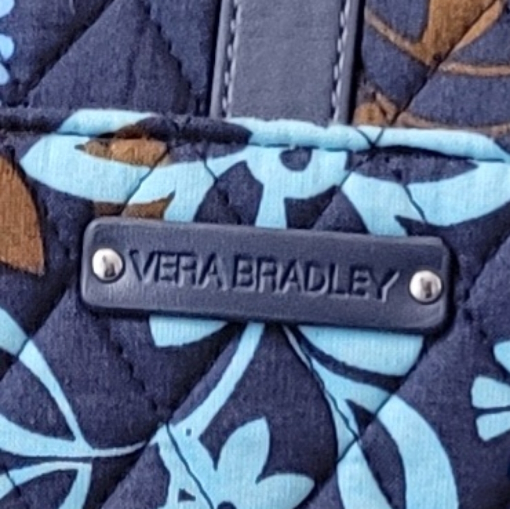 Vera Bradley Floral Blue and Brown Quilted Women's Saddle Crossbody Bag - Picture 3 of 12